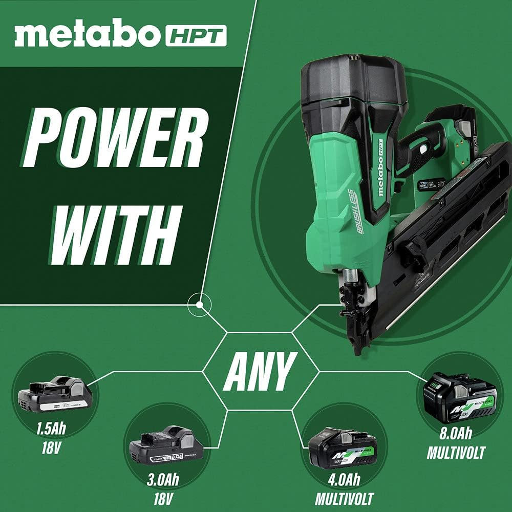 Metabo HPT 18V Multivolt™ Cordless Framing Nailer Kit | Accepts 2-Inch up to 3-1/2-Inch Clipped & Offset round Paper Strip Nails | 30 Degree Magazine | NR1890DCS