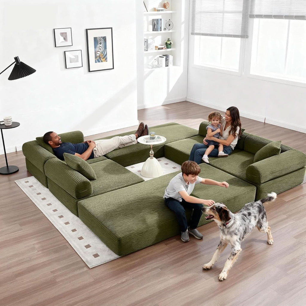 Olive Green Corduroy Premium Modular Sleeper SofaBed-1