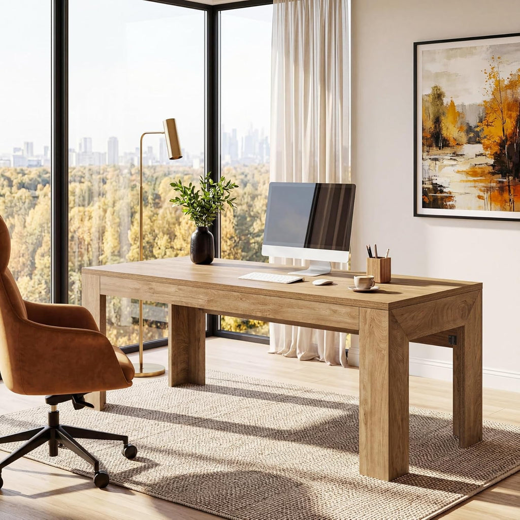 63 Inch Light Brown Interconnected Workstation Desk-4