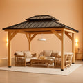 10x12 Wooden Gazebo With Galvanized Rainproof Roof-0