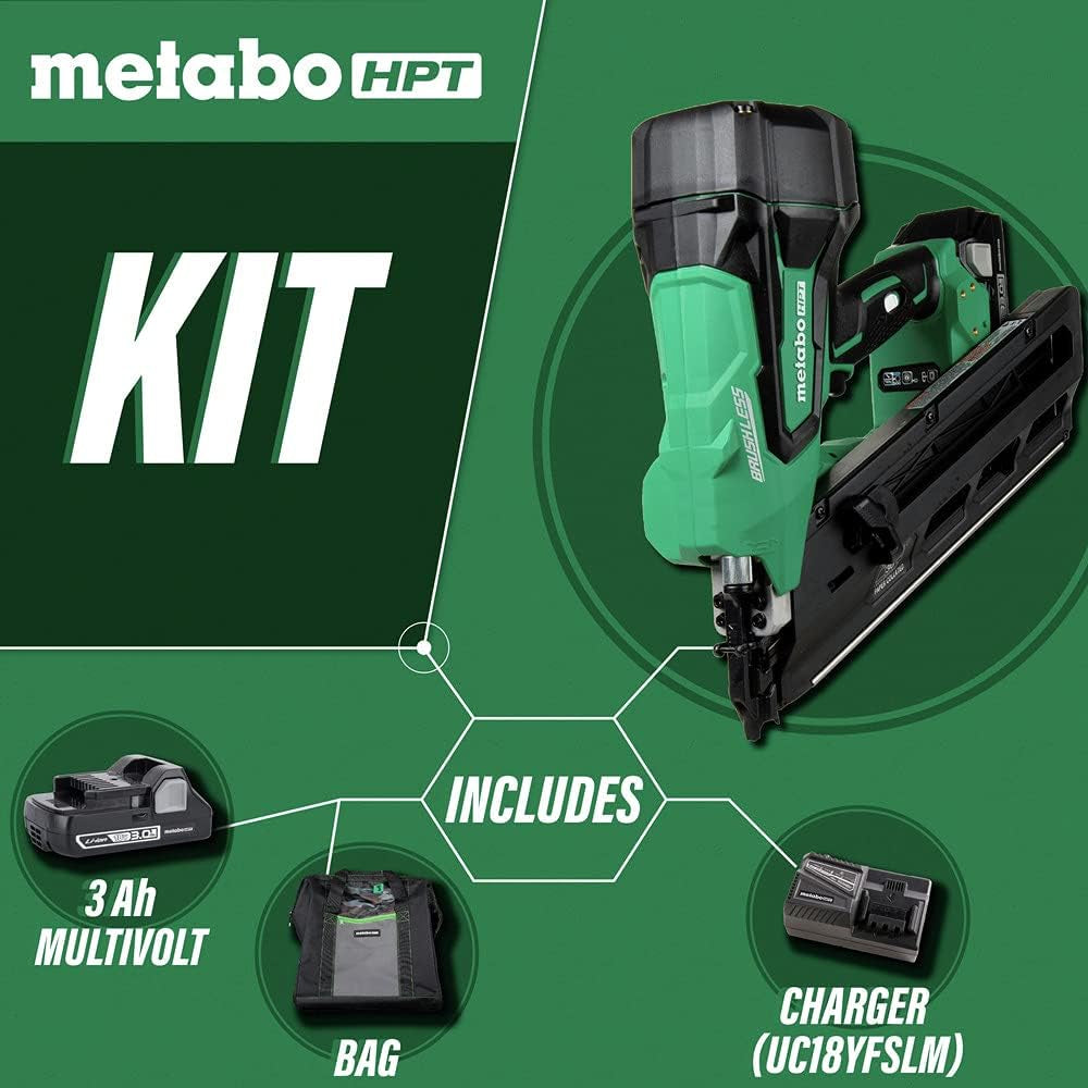 Metabo HPT 18V Multivolt™ Cordless Framing Nailer Kit | Accepts 2-Inch up to 3-1/2-Inch Clipped & Offset round Paper Strip Nails | 30 Degree Magazine | NR1890DCS