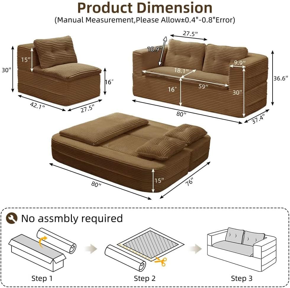 Camel King Size Corduroy Futon Pro Lux Sofa Bed Chaise Lux-1