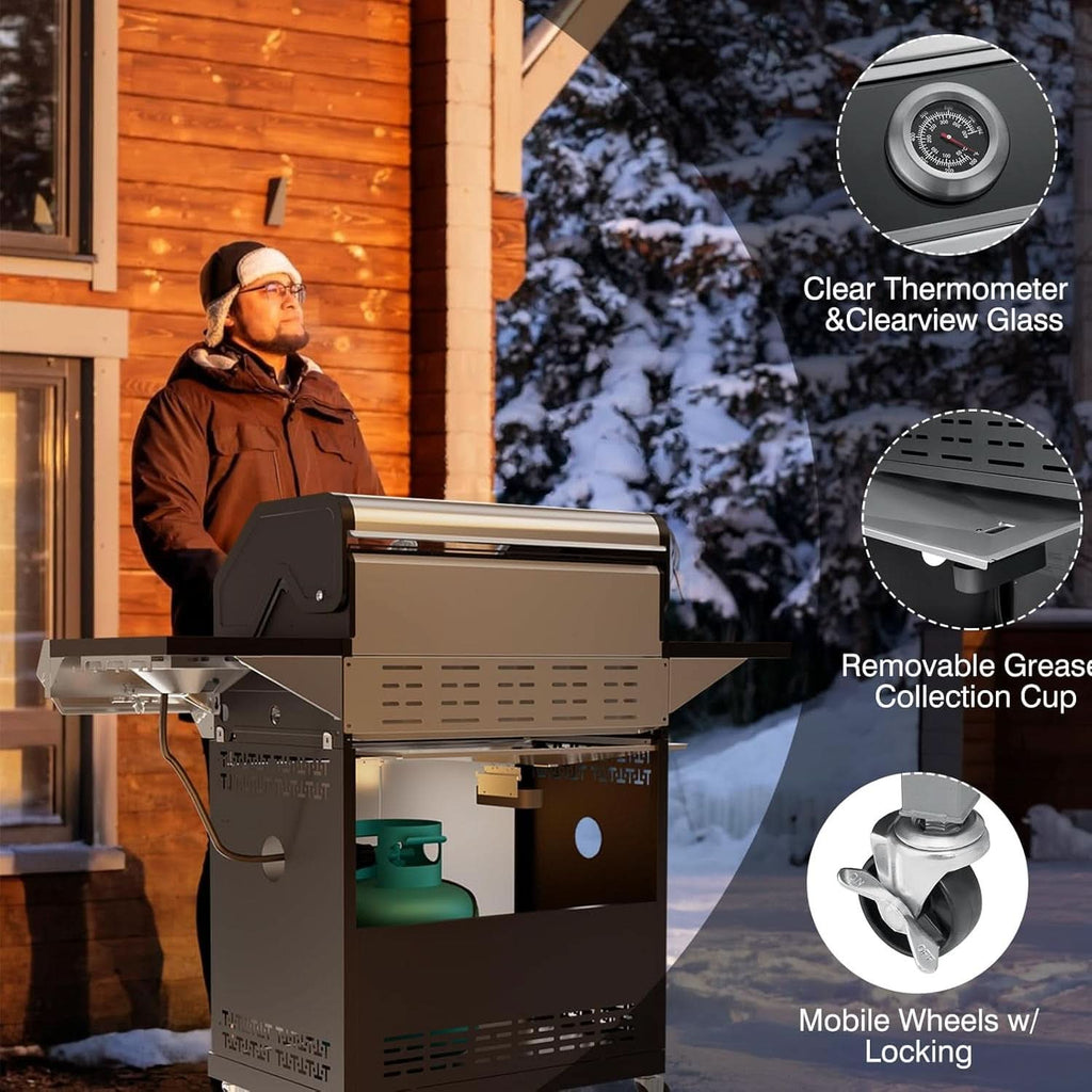 Propane Gas Grill With LED Knobs And Visual Glass Panel Outdoor-2