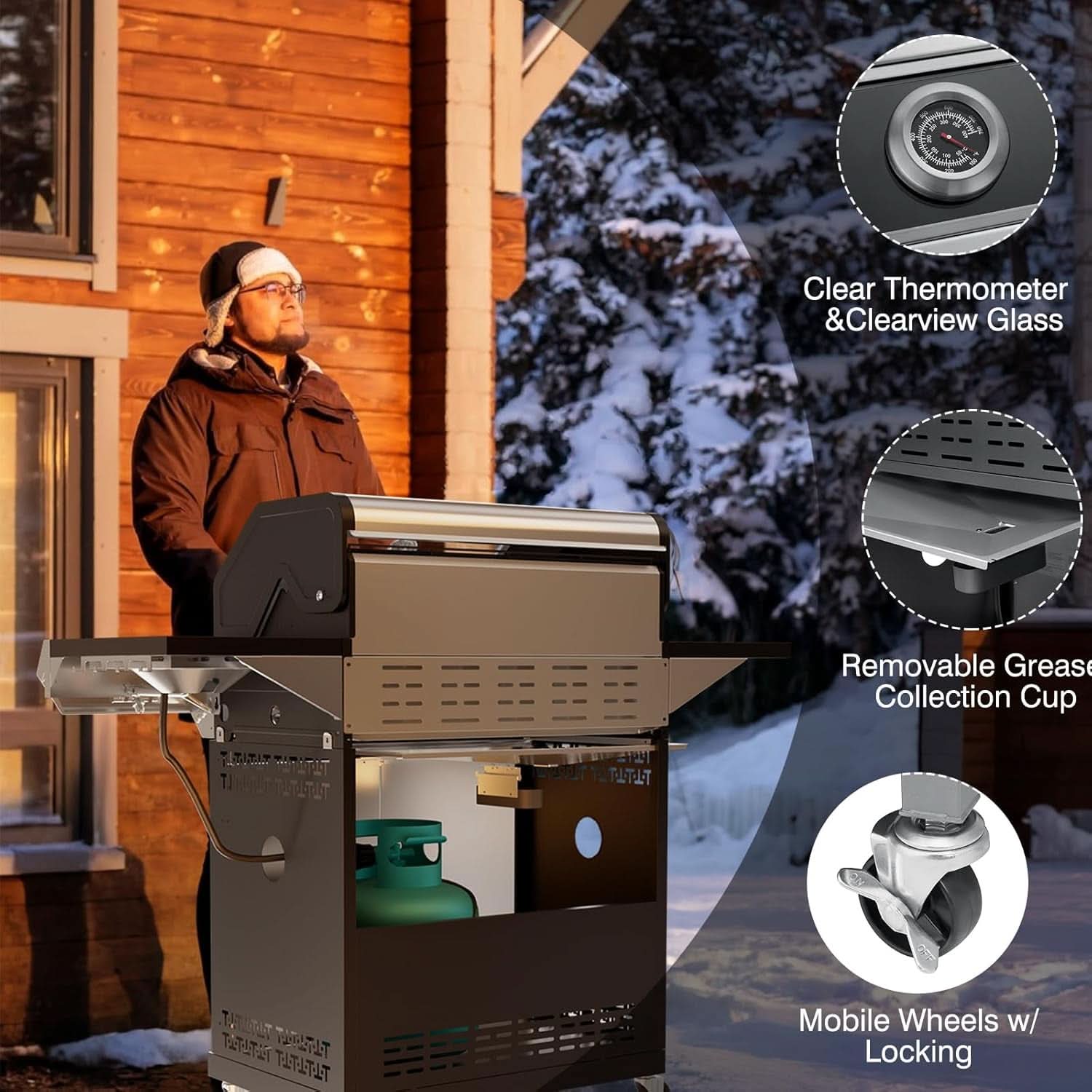 Propane Gas Grill With LED Knobs And Visual Glass Panel Outdoor-2