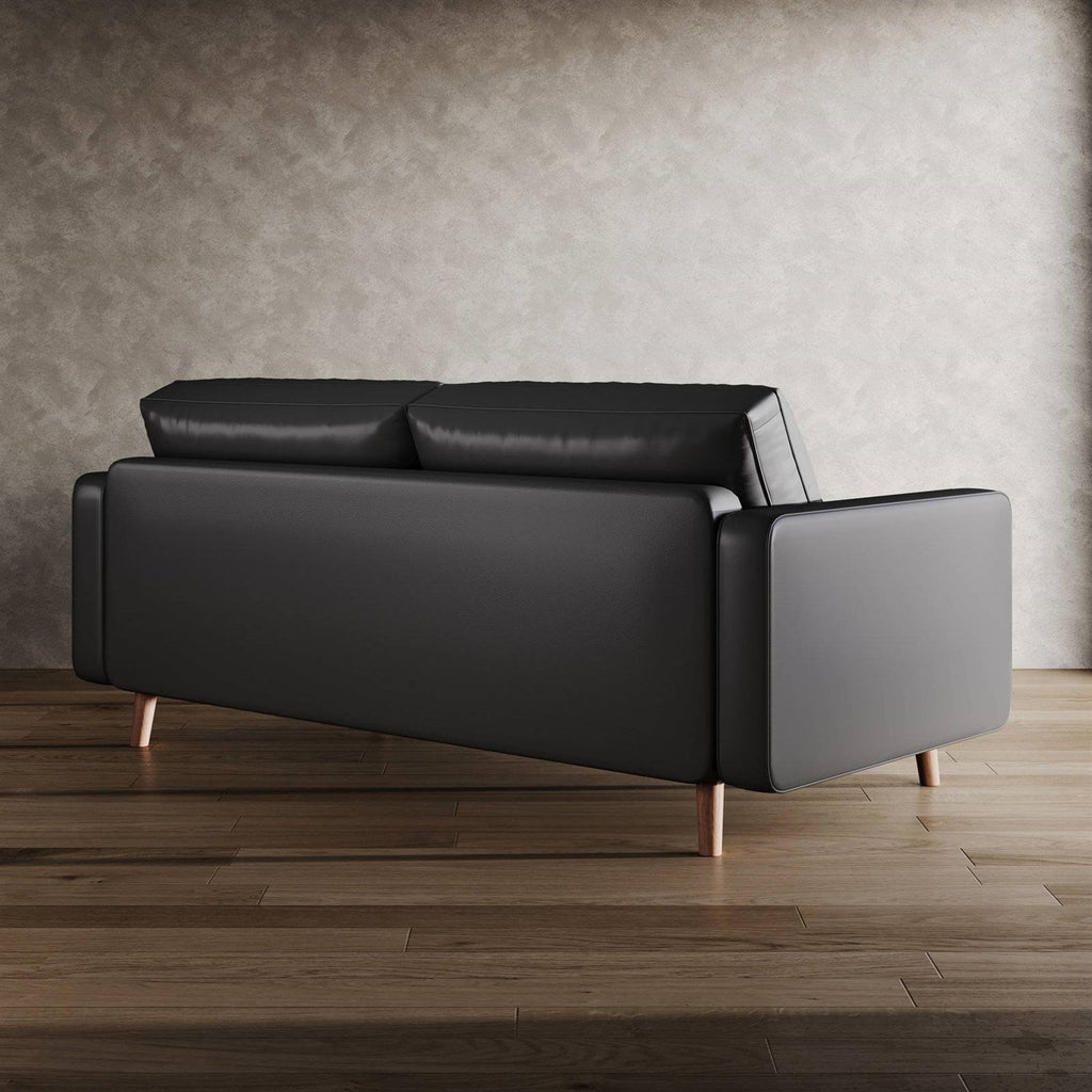 Black Upholstered Faux Leather Sofa w/ Pillows Solid Hardwood Legs-2