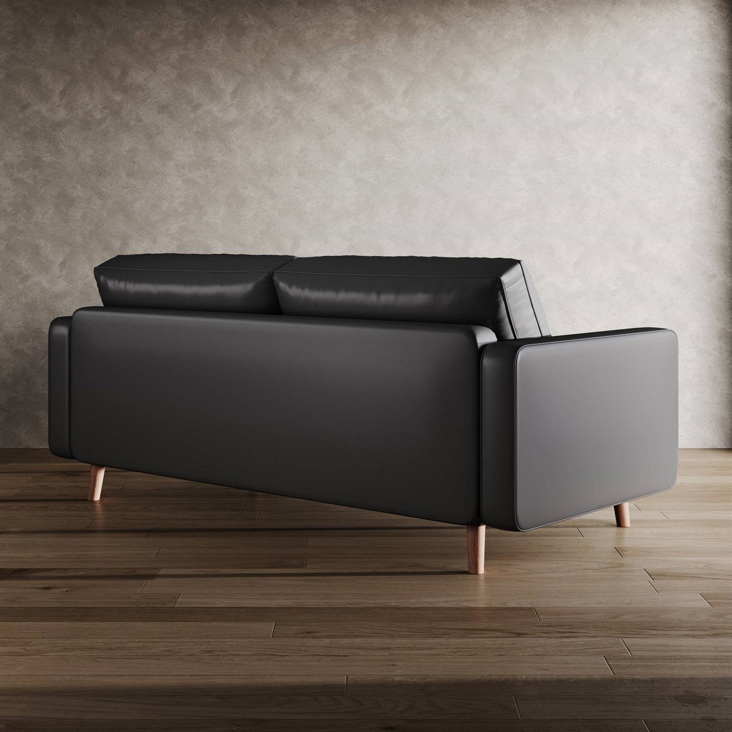 Black Upholstered Faux Leather Sofa w/ Pillows Solid Hardwood Legs-2