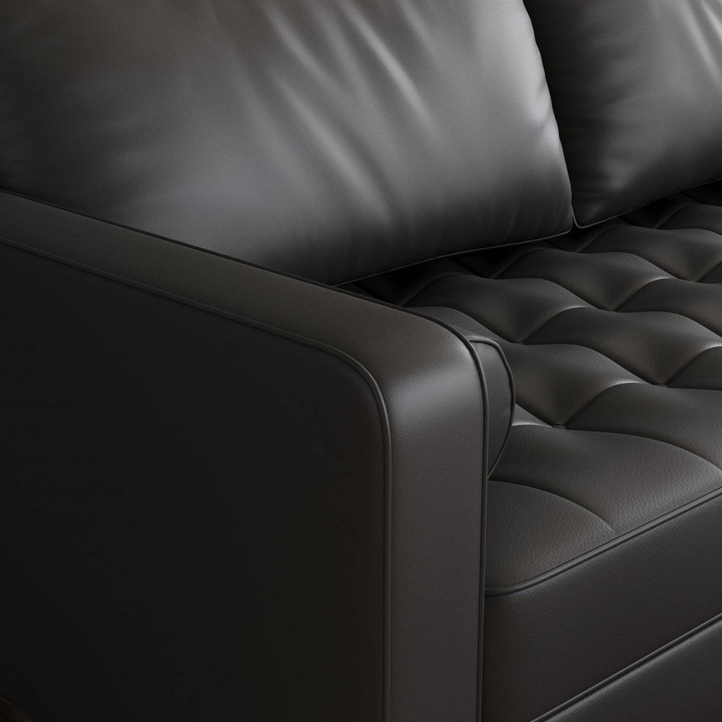 Black Upholstered Faux Leather Sofa w/ Pillows Solid Hardwood Legs-3