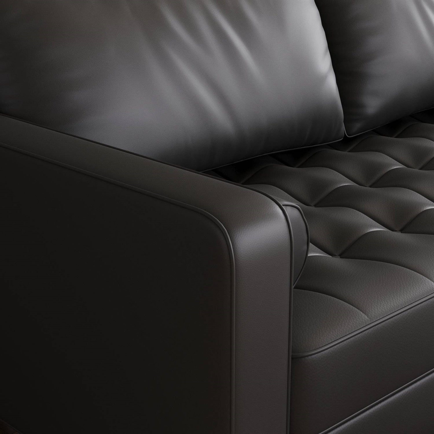 Black Upholstered Faux Leather Sofa w/ Pillows Solid Hardwood Legs-3