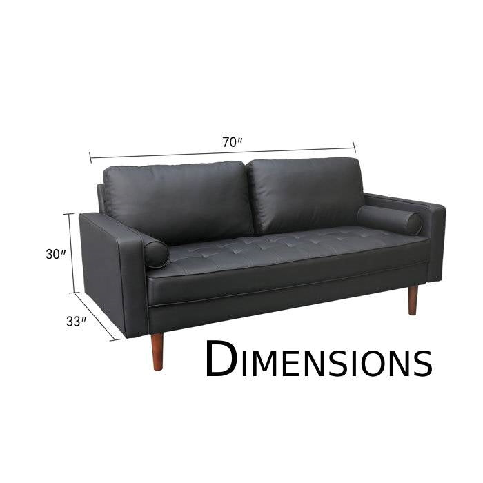 Black Upholstered Faux Leather Sofa w/ Pillows Solid Hardwood Legs-4