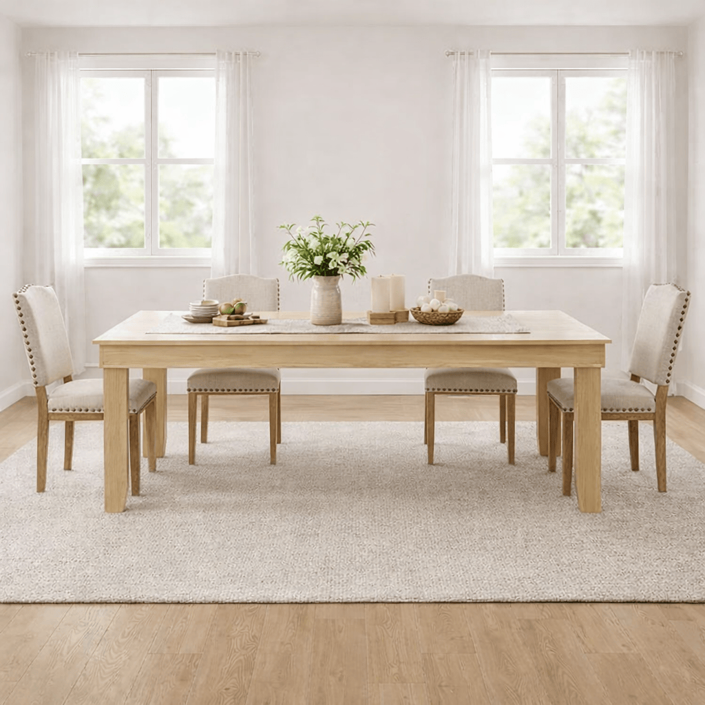 71-inch Farmhouse Dining Table with 6 Upholstered Chairs Set – Seats 6