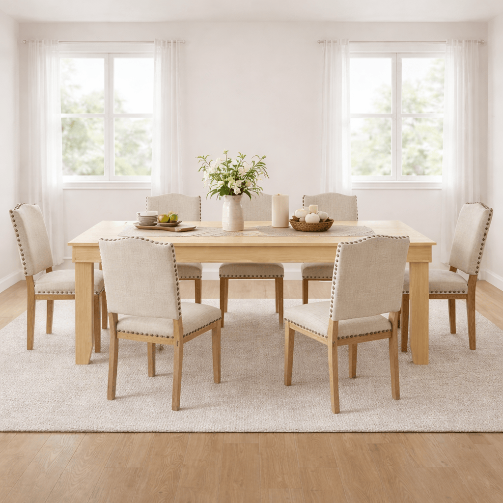 71-inch Farmhouse Dining Table with 6 Upholstered Chairs Set – Seats 6