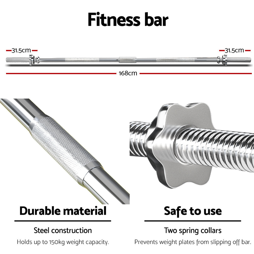 Everfit 88kg Barbell Set Weight Plates Bar Lifting Bench 168cm-4