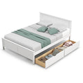 Full Size White Platform Bed Frame with 2 Storage Drawers-0