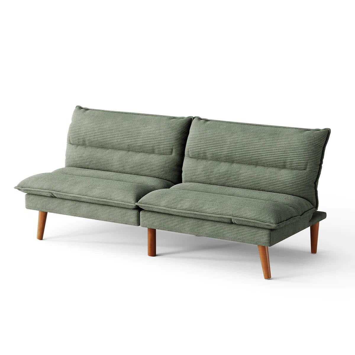 Modern Green Corduroy Fabric Futon Sleeper Sofa Bed Couch with Wood Legs-1