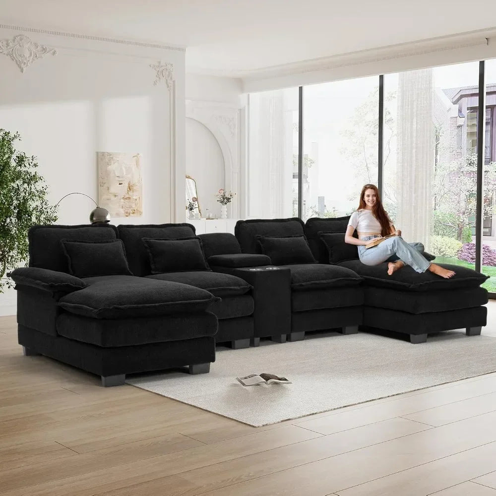 Comfy U Shape Cloud Couch - 124\" Chenille Sofa-4