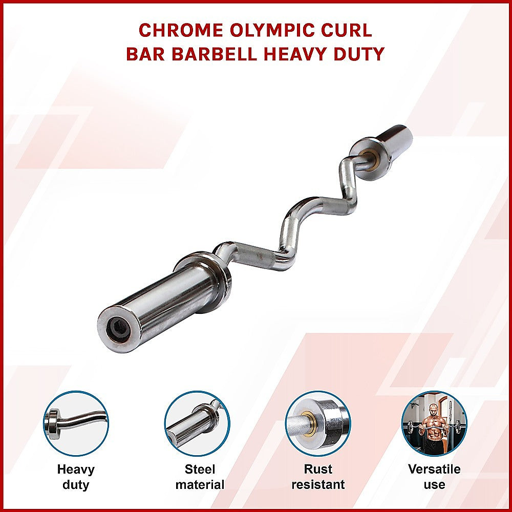 120cm Chrome Olympic EZ Curl Bar – Weightlifting Barbell for Home Gym Training-2