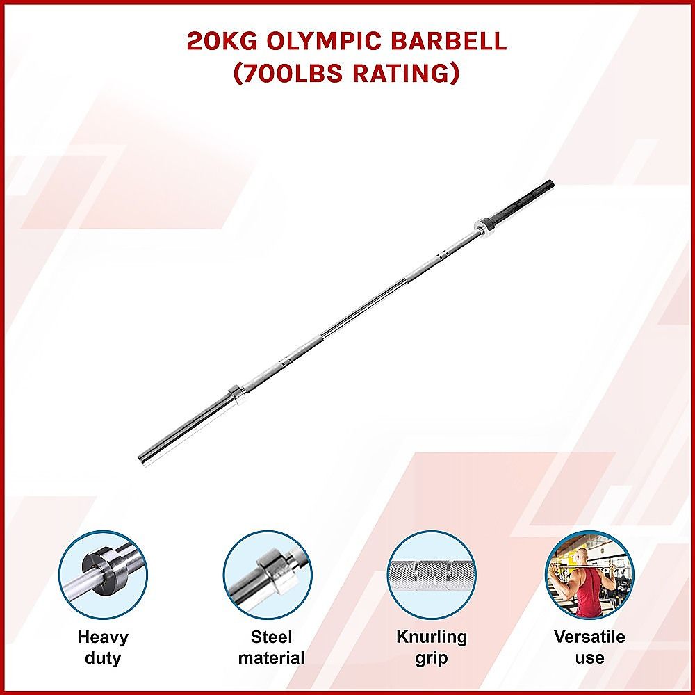 20kg Olympic Barbell 700lb Rated for Powerlifting Home Gym Training-4