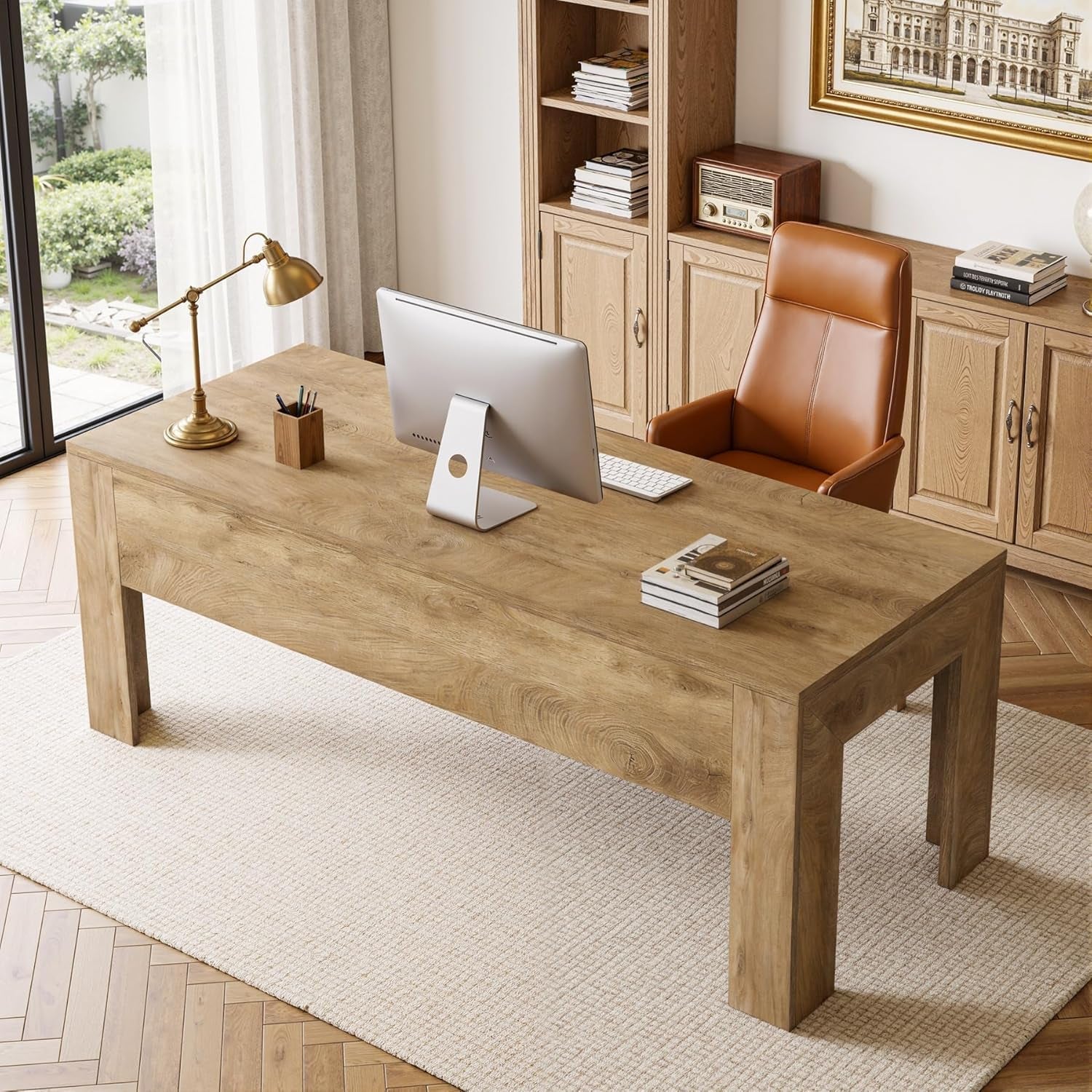 63 Inch Light Brown Interconnected Workstation Desk-3