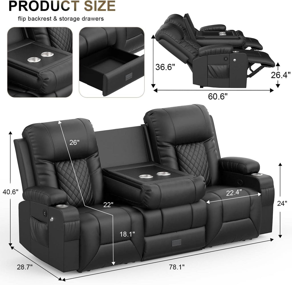Three Seat Recliner Sofa With Flip Backrest And USB Ports-1