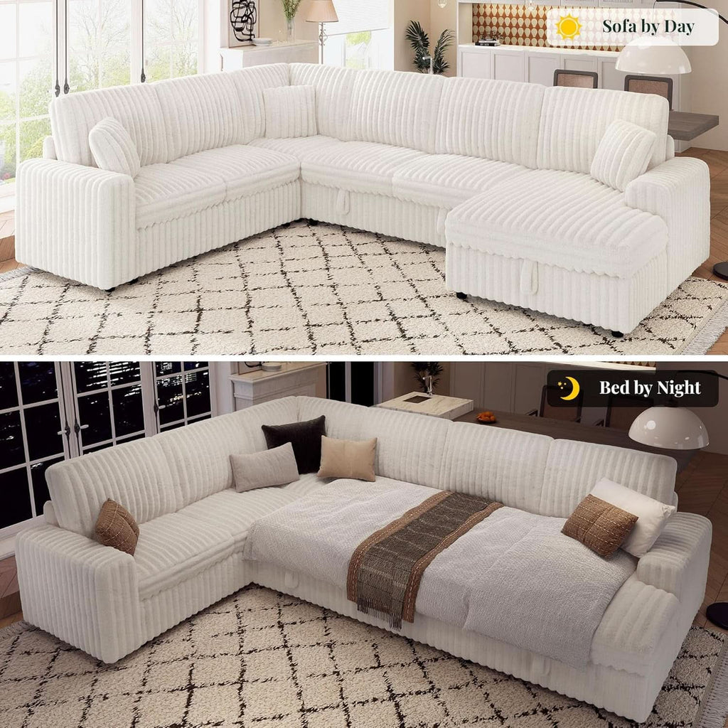 One Hundred Thirty Inch Sleeper Sofa With White Faux Fur-3