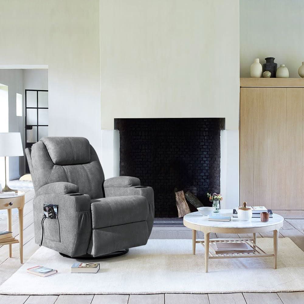 Gray Massaging Recliner With Cupholders Extendable Footrest-4
