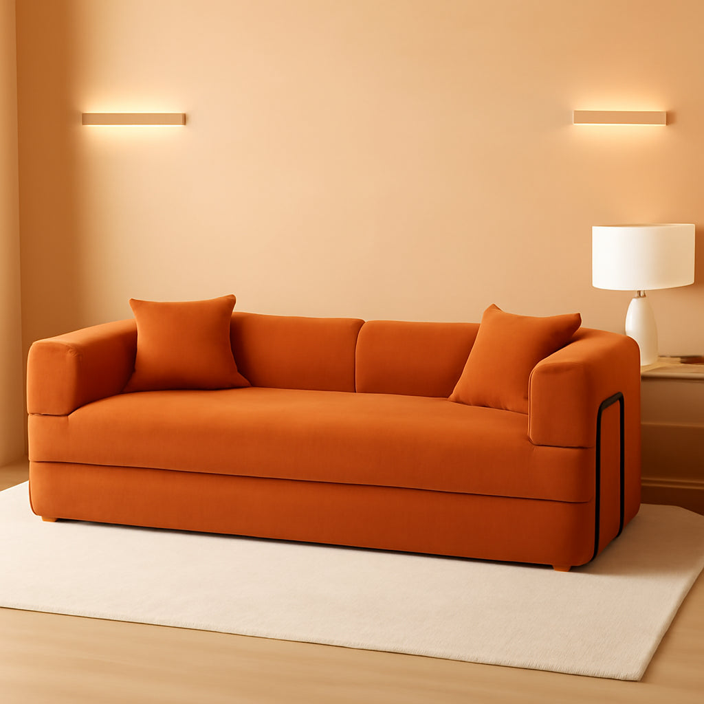 76 Inch Corduroy Premium Futon Sofa Bed For Small Spaces Orange-0