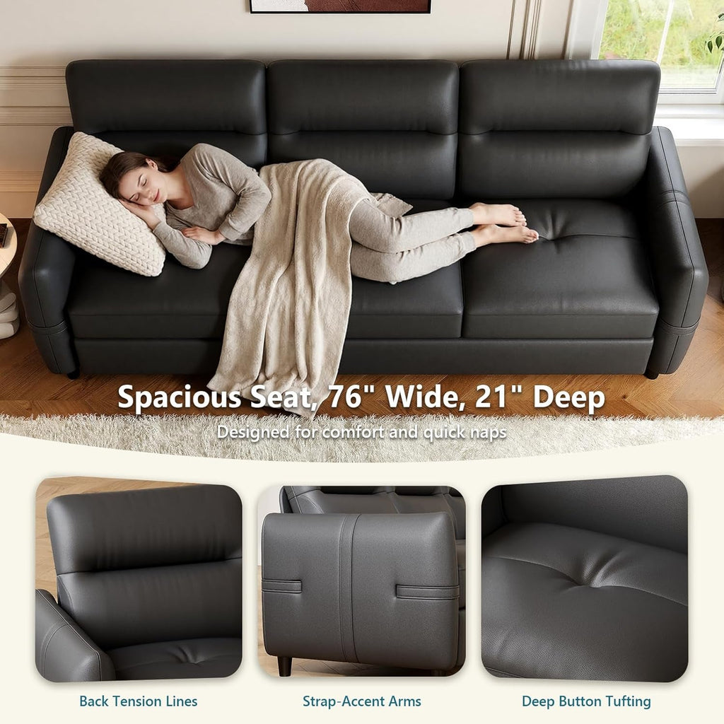 85Inch Black Faux Leather Executive Sofa USB Charging Ports-3