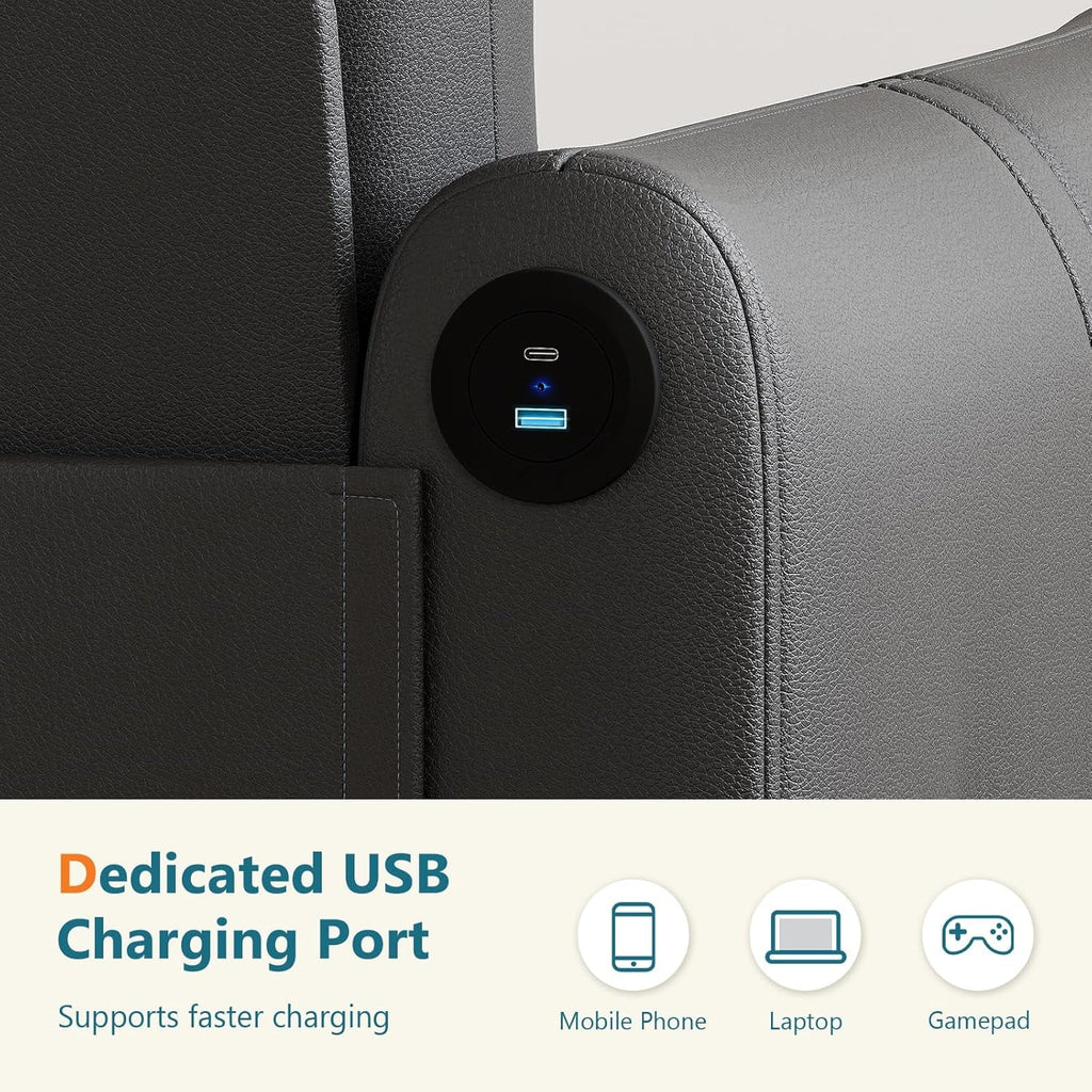 85Inch Black Faux Leather Executive Sofa USB Charging Ports-4