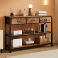 47-Inch Rustic Brown Console Table with 3 Drawers and Storage Shelves-0