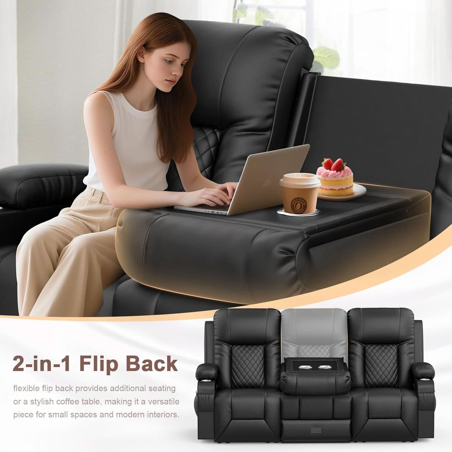 Three Seat Recliner Sofa With Flip Backrest And USB Ports-2