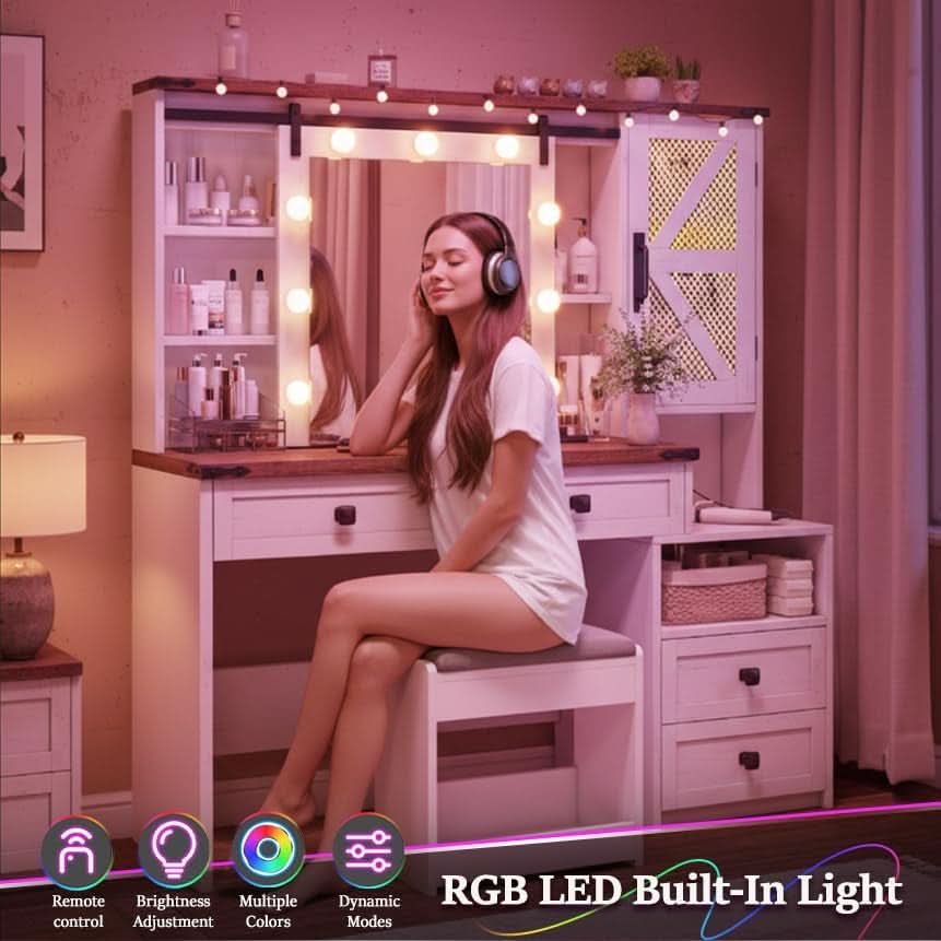 Celestial White Makeup Vanity Desk With Illumination-2