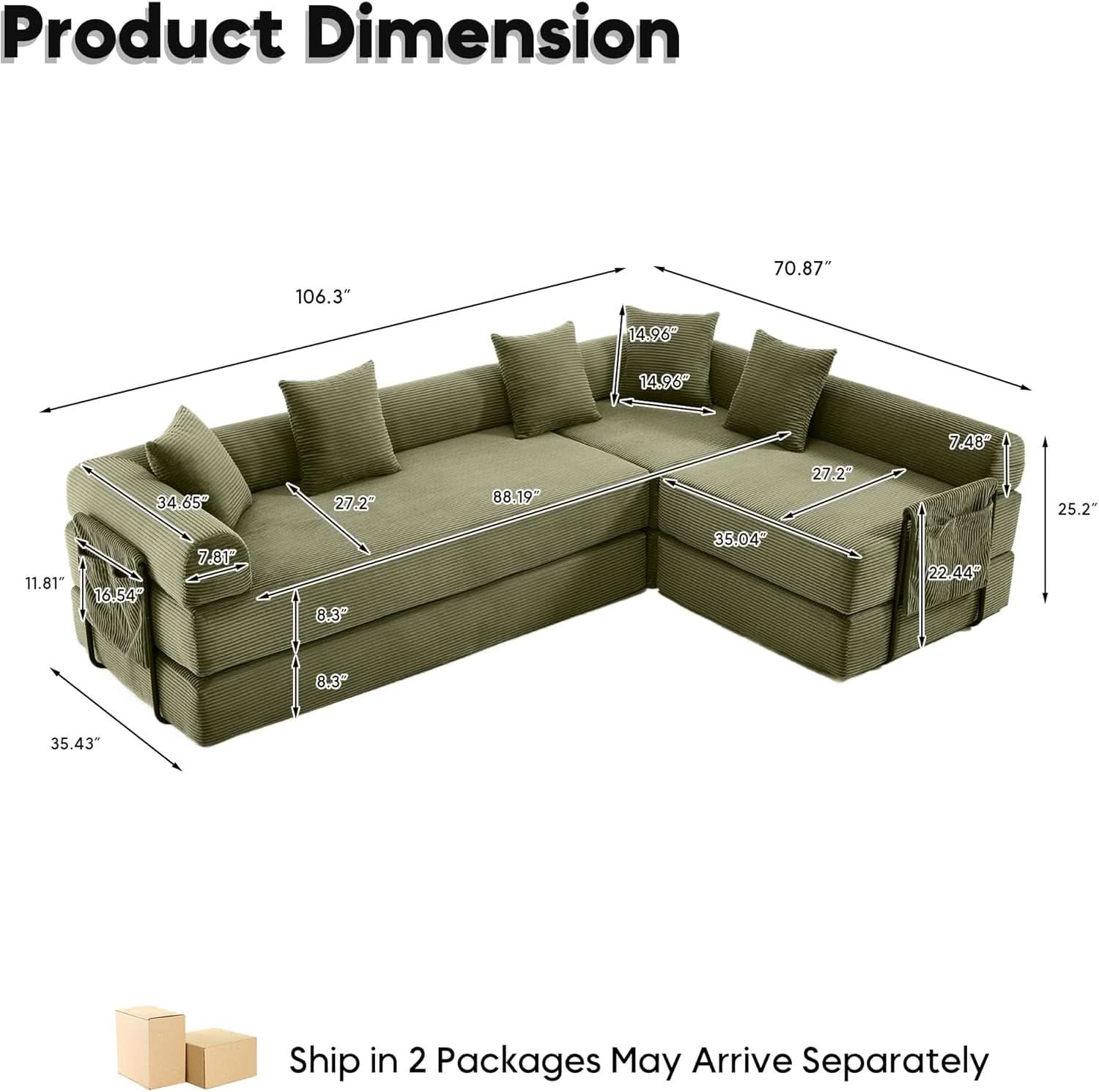 Olive Green Corduroy Premium Modular Sleeper SofaBed-2