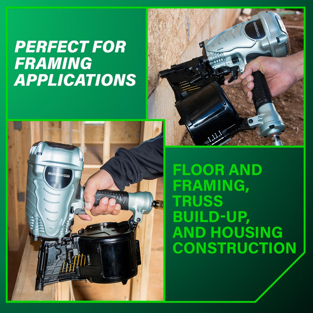 Metabo HPT Coil Framing Nailer, 15° Nails, NV90AGS | Pneumatic Power, Construction Tools, Roof Decking Support, Floor & Truss Applications, 1-3/4 to 3-1/2 In