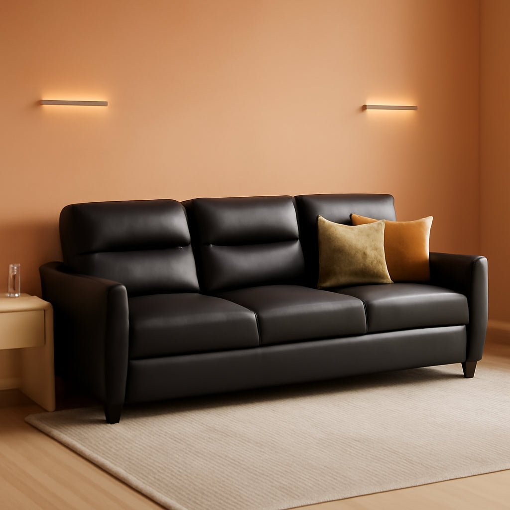 85Inch Black Faux Leather Executive Sofa USB Charging Ports-0