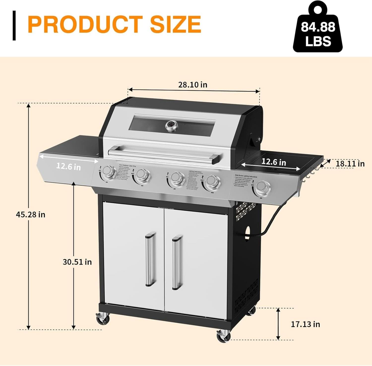 Propane Gas Grill With LED Knobs And Visual Glass Panel Outdoor-4