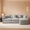 111 Inch L Shaped Modern Glam Sofa Sectional With Ottoman Cloud Foam Cushions Grey Chenille-0
