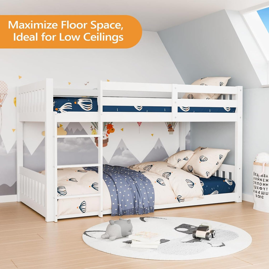 Low Profile White Solid Wood Twin Over Bunk Bed Guardrails-2