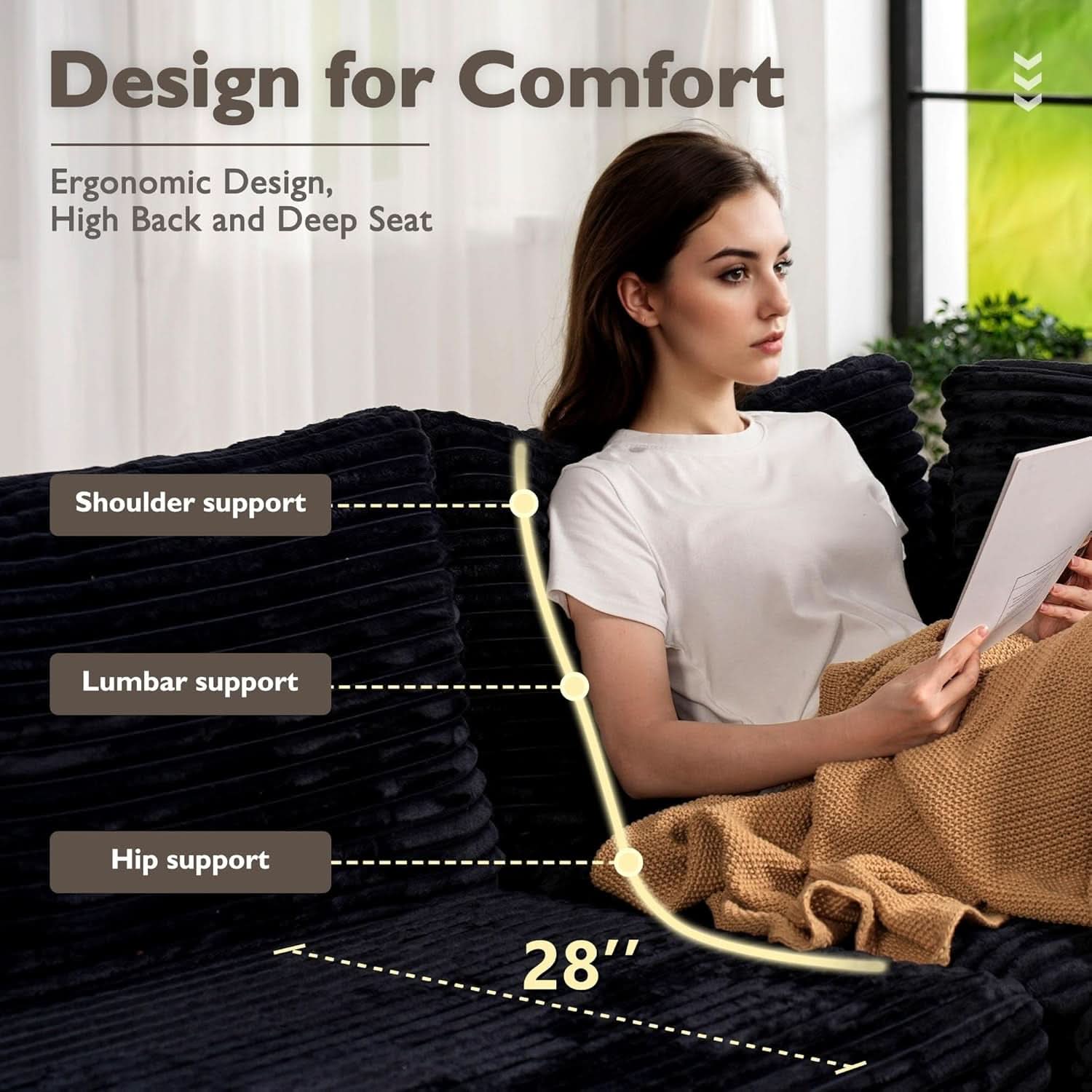 Modular Sectional Sofa Black Corduroy Convertible Sleeper-4