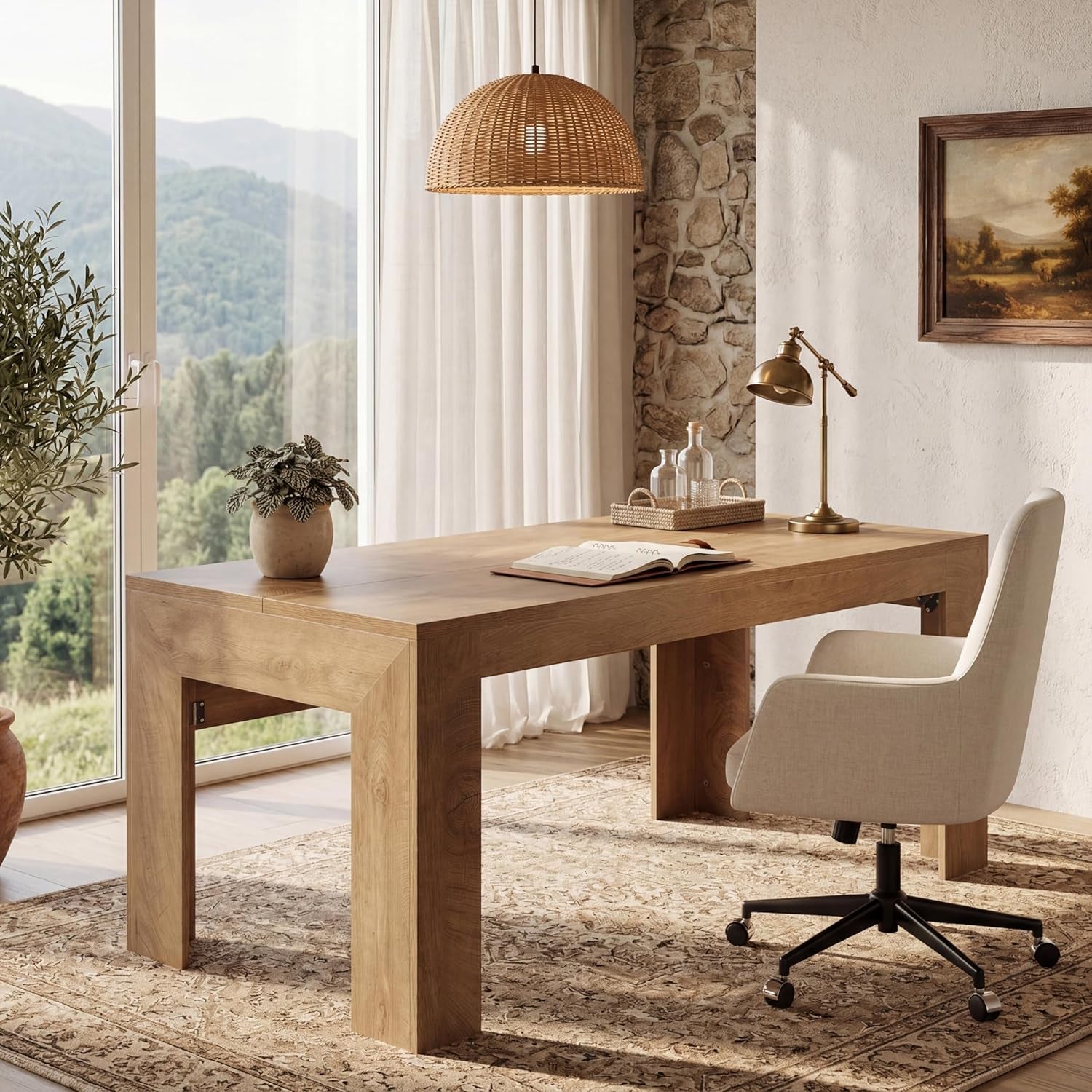 63 Inch Light Brown Interconnected Workstation Desk-2