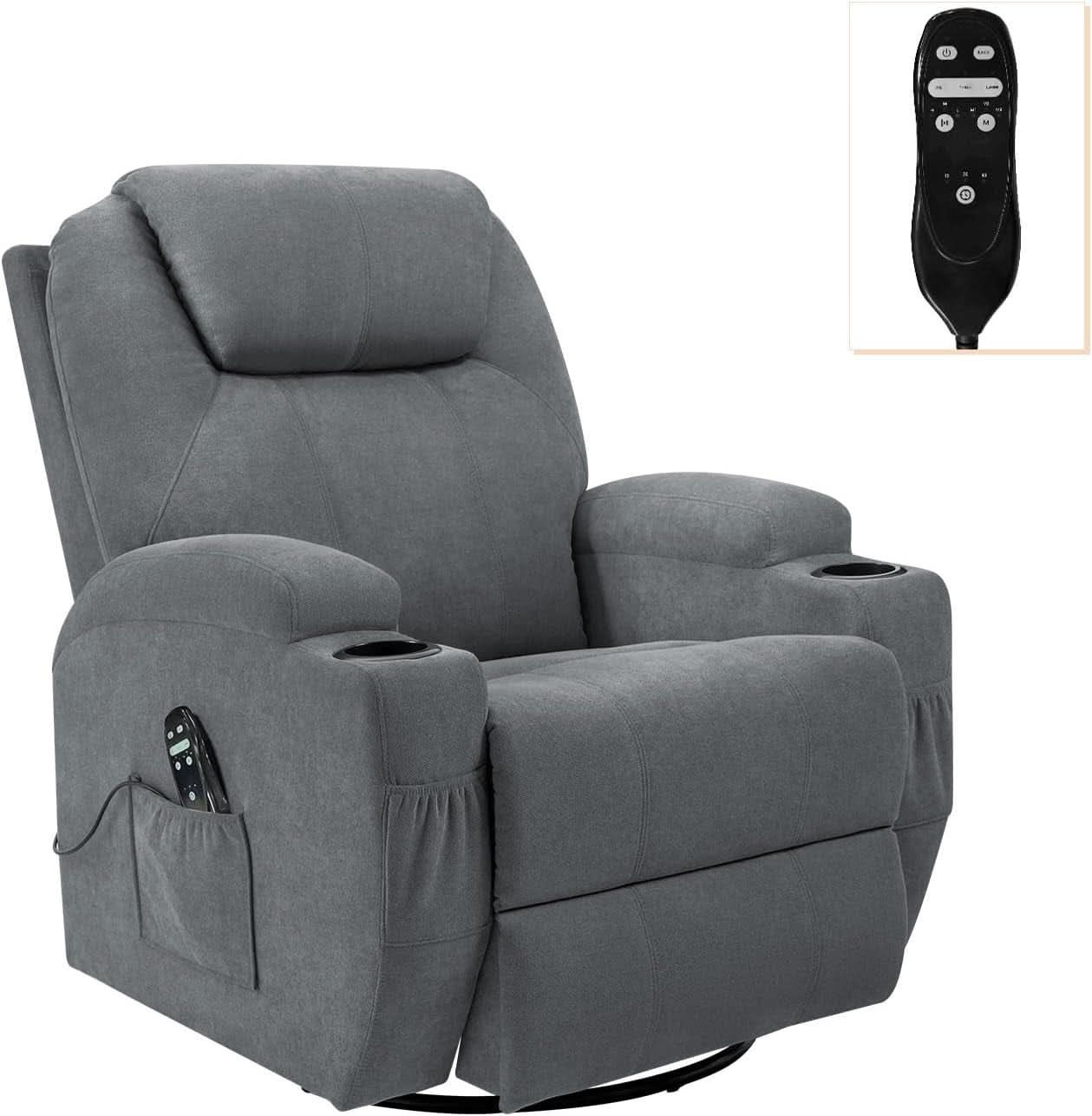 Gray Massaging Recliner With Cupholders Extendable Footrest-2