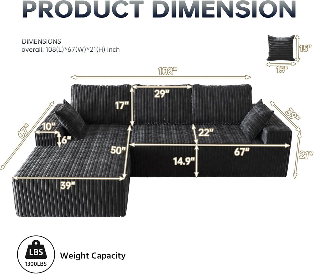 108-Inch Modular Sectional Couch With Oversized Chaise-2
