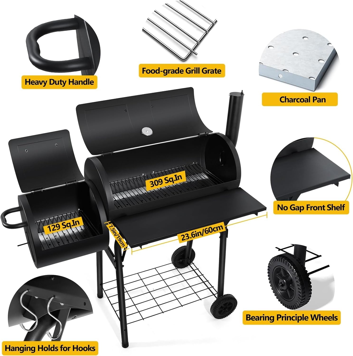 Fourteen Inch Durable Charcoal Grill Offset Smoker-2