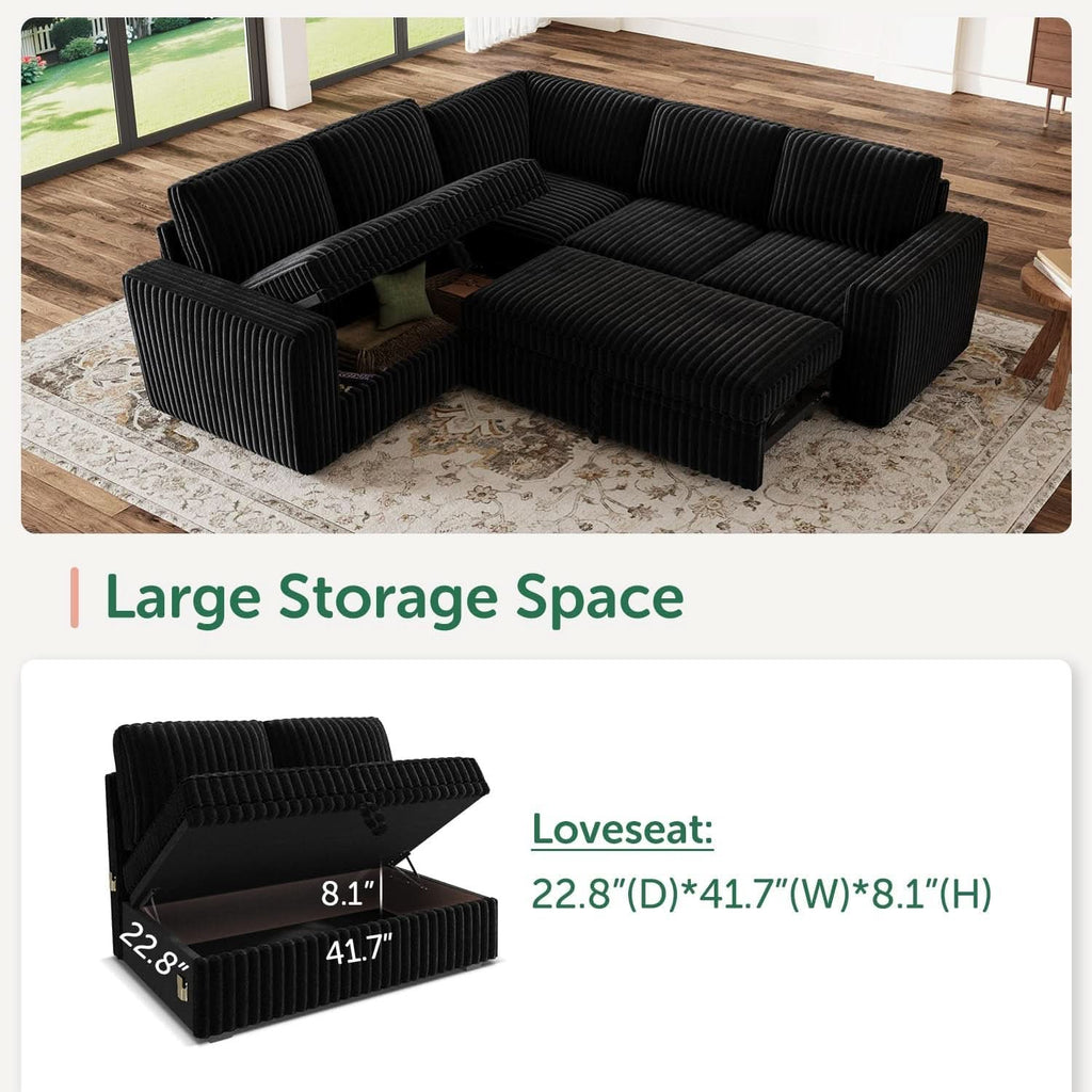 Modular Sleeper Sectional Sofa Charcoal With Storage-2