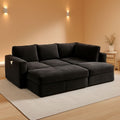 Black 83Inch Deluxe Sleeper Sectional Sofa With Storage-0