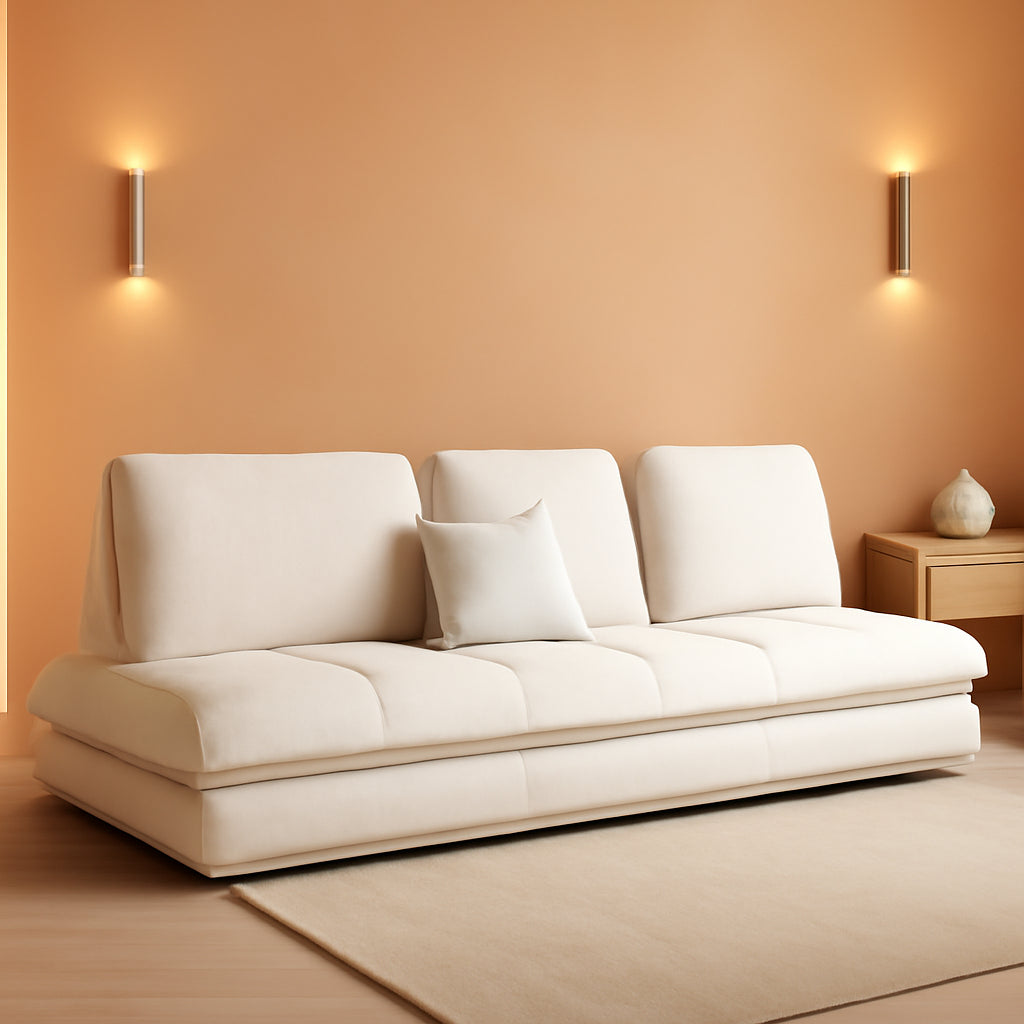 Beige Microfiber Sectional Sofa Daybed With Ottoman-0