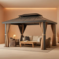 12x16 Brown Gazebo Poly carbonate Roof Aluminum Frame-0
