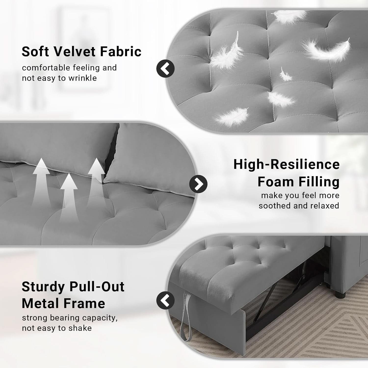 Grey Adjustable Backrest Convertible Sleeper Sofa Bed-4