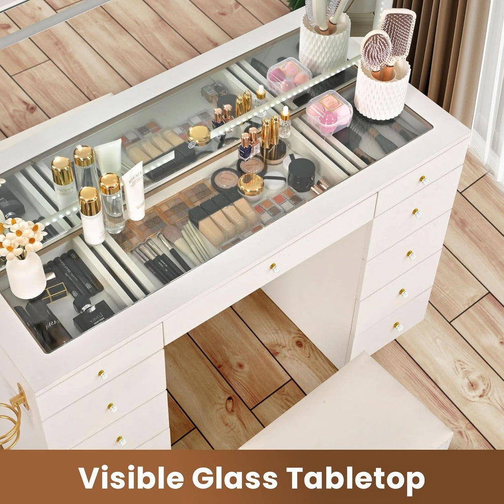 Elegant Translucent White Glass Vanity Desk Storage-2