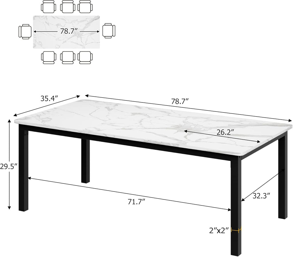 78 Inches Marble Industrial Rectangular Dining Table-1