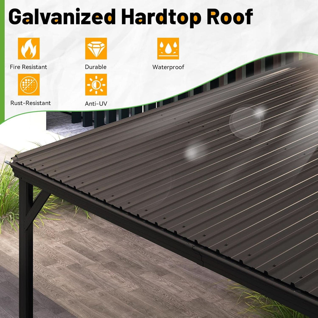 12x20 Ft Lean-To Gazebo Wall-Mounted Hardtop Brown-2